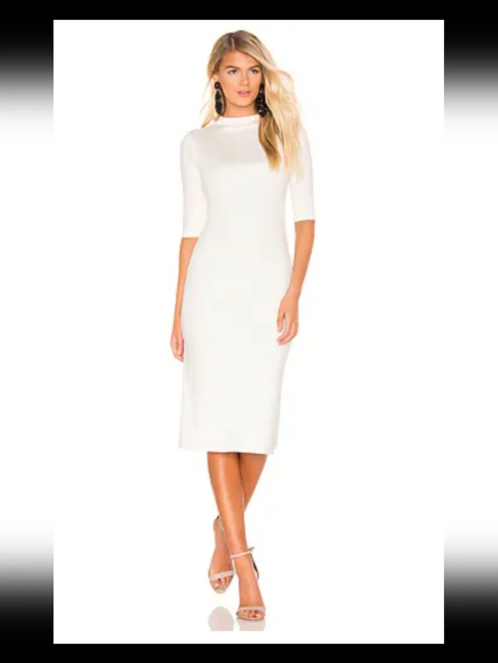 Alice + Olivia Delora Fitted Mock Neck Dress in Off White Size 8 - Picture 4 of 13